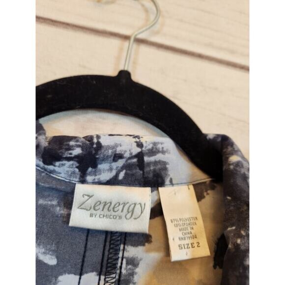 Zenergy By Chico's Women's Blue White Tie Dye Long Sleeve Full Zip Jacket Sz L - Picture 3 of 5